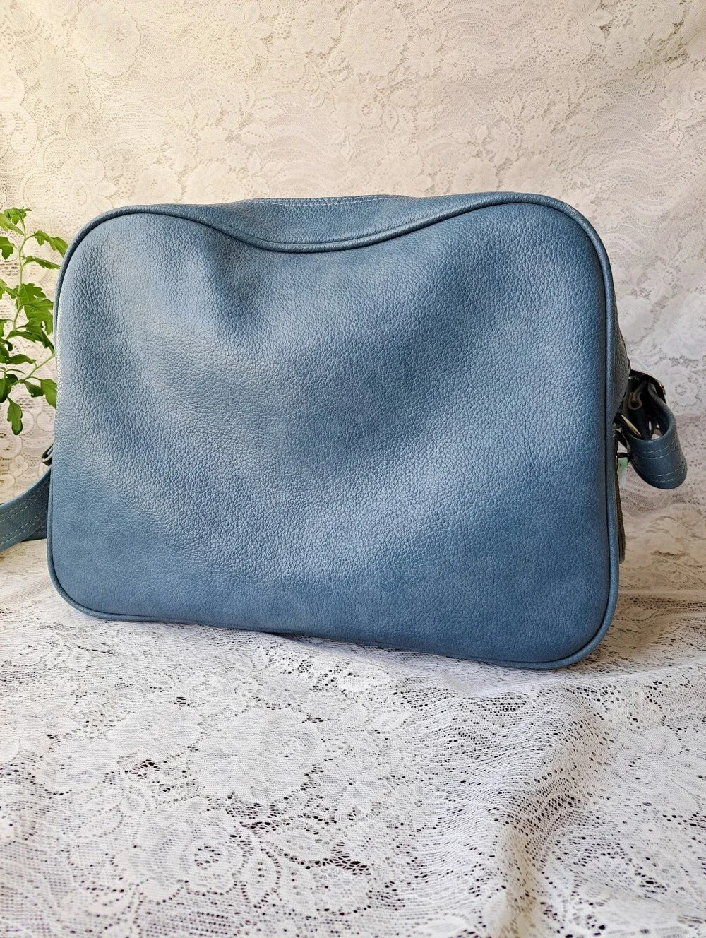 Vintage 70s Sky Blue American Tourister Type Vinyl Carry-On Shoulder Bag Korea